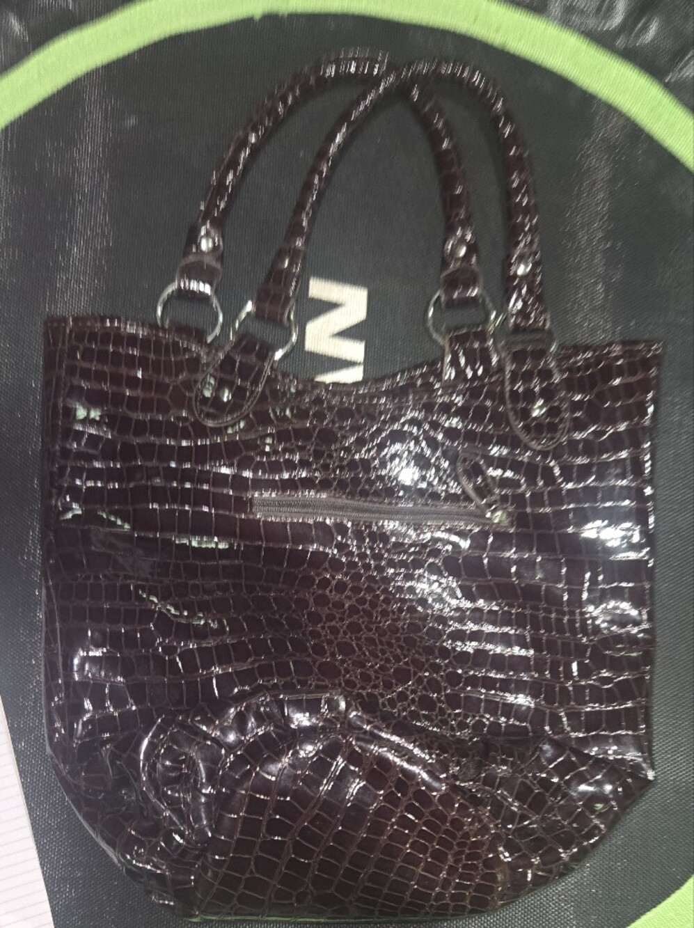 Croc-Embossed Patent Tote in Deep Plum